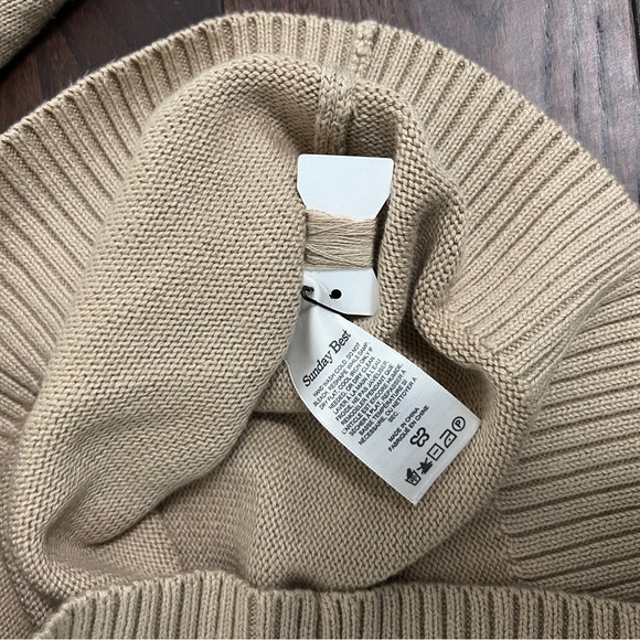 NWT Aritzia Sunday Best Topaz Sweater in Tan Cotton Cashmere Off the Shoulder S - Picture 3 of 5